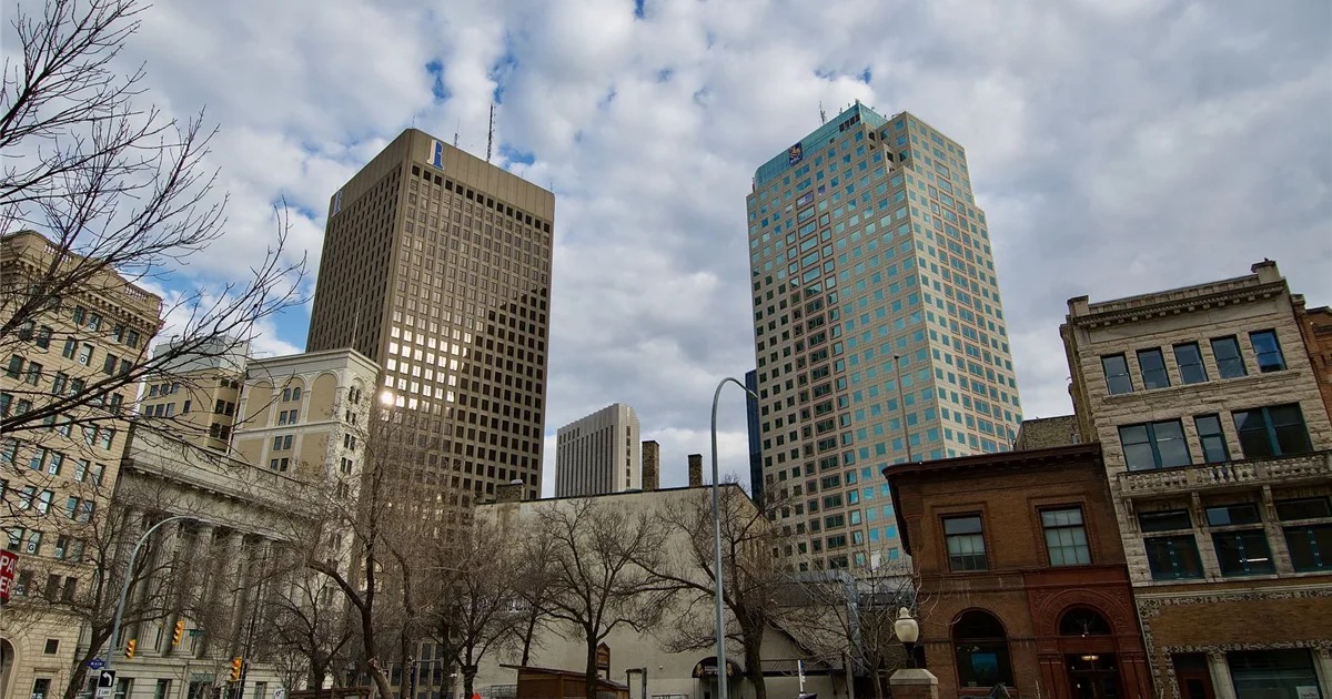 Downtown Winnipeg skyline on Main Street - payday loans Winnipeg