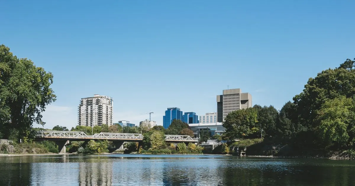 Thames River and downtown skyline in London Ontario - payday loans London across the city